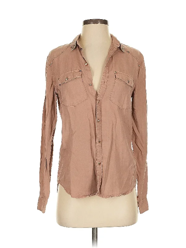 Long Sleeve Button Down Shirt-- Cashmere Blend Cotton Blend Poly Blend