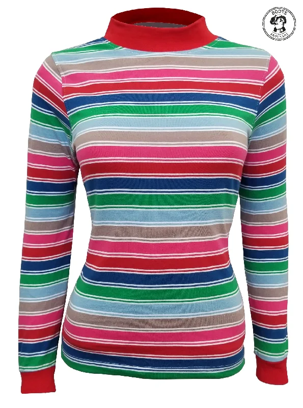 Womens Rainbow Striped Nice Guy Cosplay T-Shirt Costume-- Welt Pockets Slit Pockets