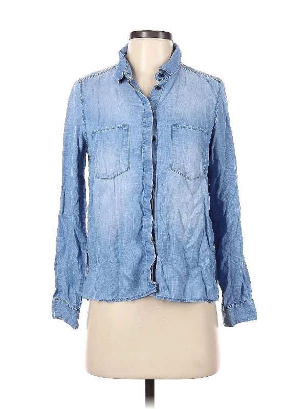 Long Sleeve Button Down Shirt-- Mesh Canvas Denim