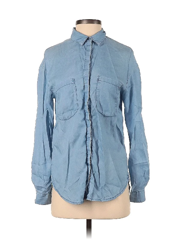 Long Sleeve Button Down Shirt-- Front Pockets Side Pockets Patch Pockets