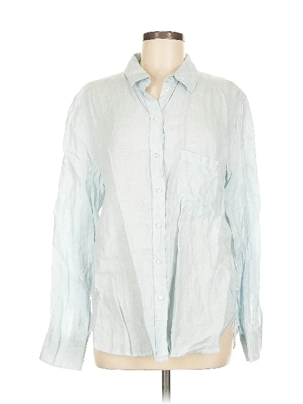 Long Sleeve Button Down Shirt-- Asymmetrical Pockets Print