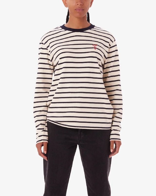 Obey RAMONA LS STRIPE SHIRT - WHITE ASPARAGUS MULTI-- Hooded Caped Shawl Collar