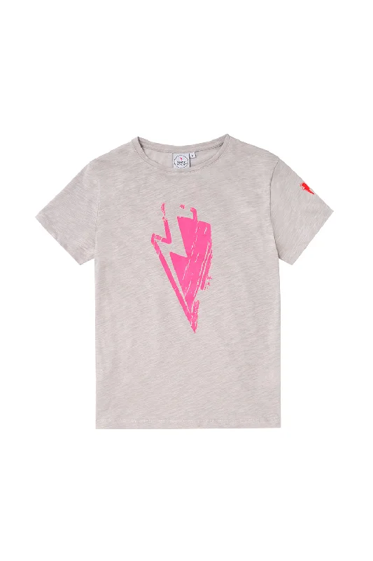 Light Grey with Neon Pink Bolt T-Shirt-- Elegant Classic Vintage