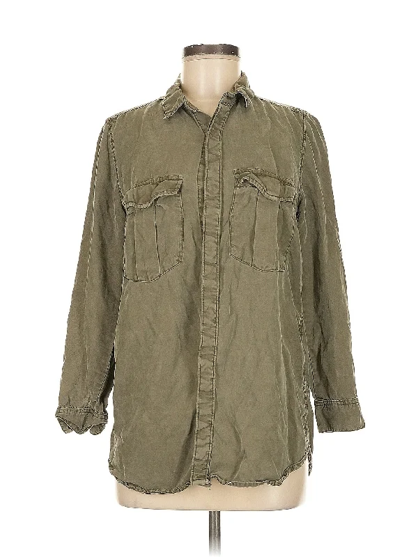 Long Sleeve Button Down Shirt-- Embroidered Appliqued Beaded