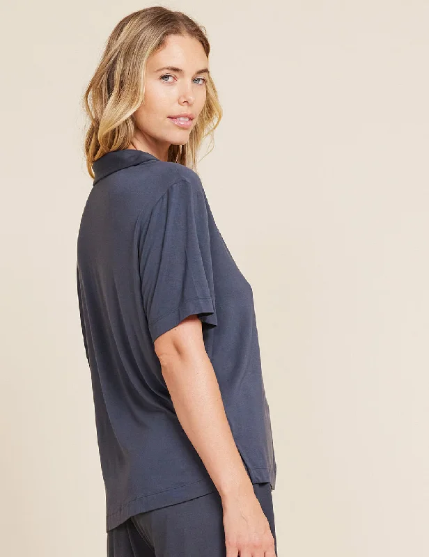 Goodnight Short Sleeve Sleep Shirt - Storm-- Lace Blend Ribbed Blend Corduroy Blend