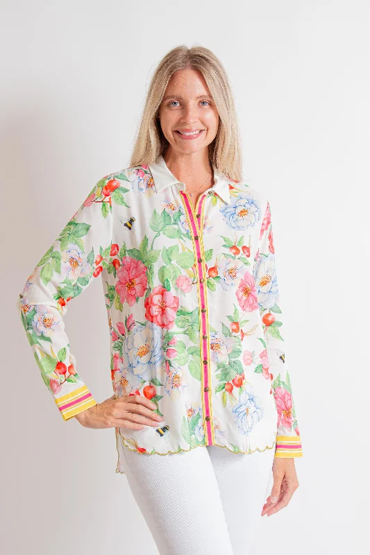 White "La Ville Rose" Shirt-- Notch Collar Peter Pan Collar Cowl Neck
