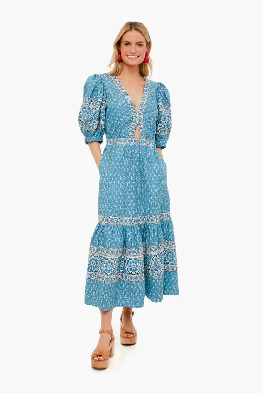 Blue Fernanda Tile Print Cut Out Dress Tunics Brand named