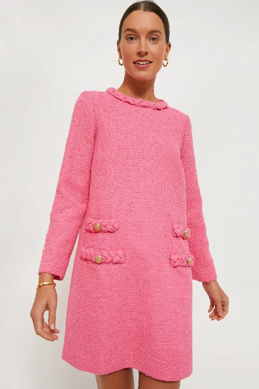 Hot Pink Tweed Long Sleeve Jackie Dress Tunics Chic fashionable