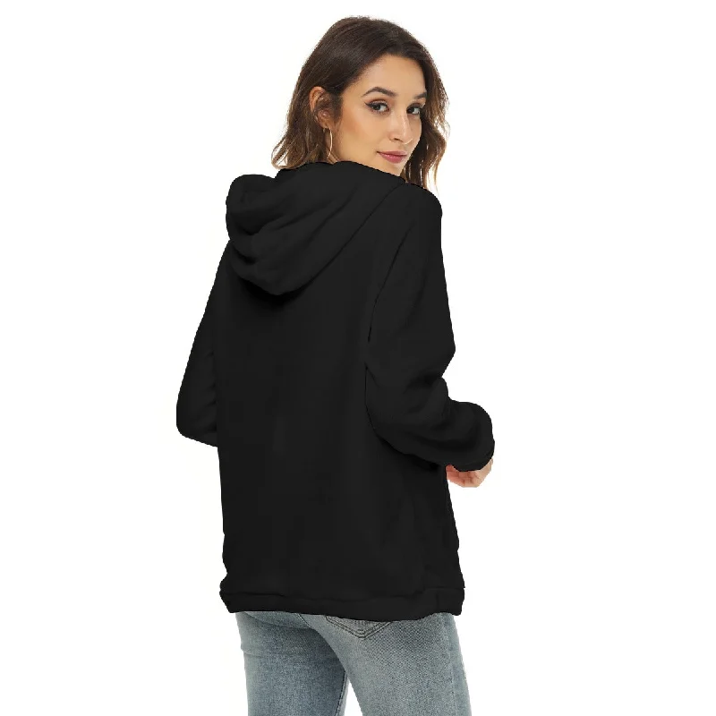 All-Over Print Women's Borg Fleece Hoodie With Half Zip Hoodie with Ribbed Cuffs Snug Fit Comfort
