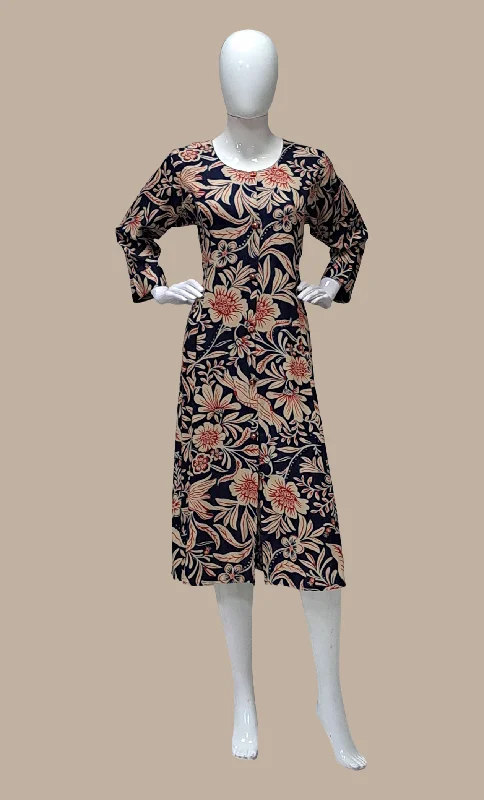 Navy Printed Kurti Dress Tunics Fleece cozy