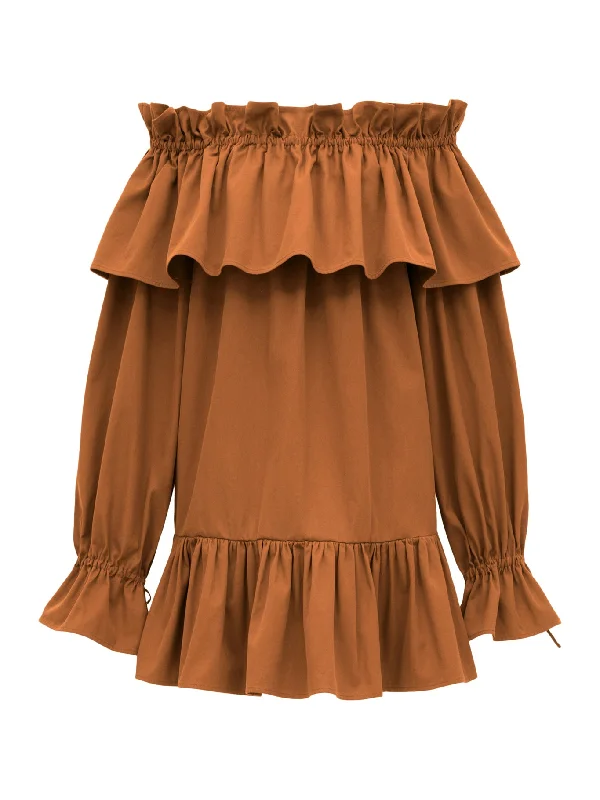 COTTON TWILL RUFFLED DRESS Shift Classic Vintage