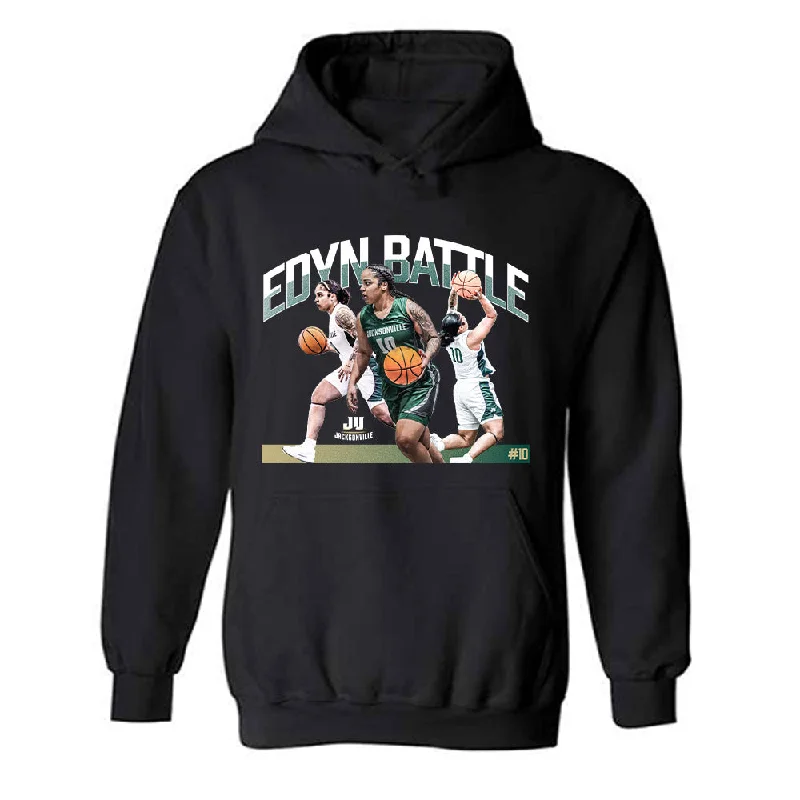 Jacksonville - NCAA Women's Basketball : Edyn Battle - Player Collage Hooded Sweatshirt Hoodie with Hem Embroidery Detailed Premium