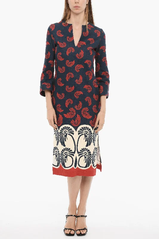 La Double J Cotton Kaftan Dress with Side Double Slit Crew Neckline Casual