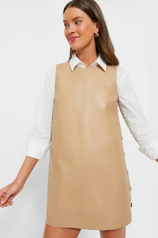 Butterscotch Bitsy Faux Leather Mini Swing Dress Tunics Chic elegant
