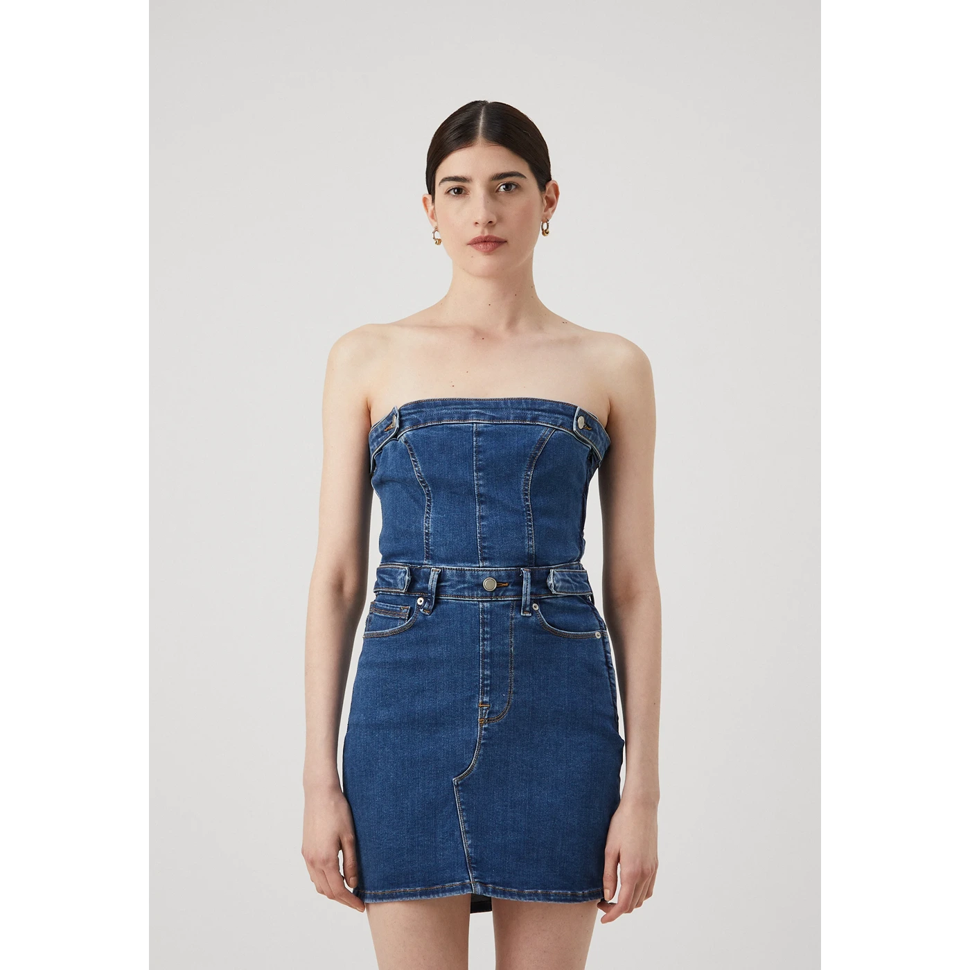 Blue Denim Mini Tube Dress Turtleneck Warm Winter