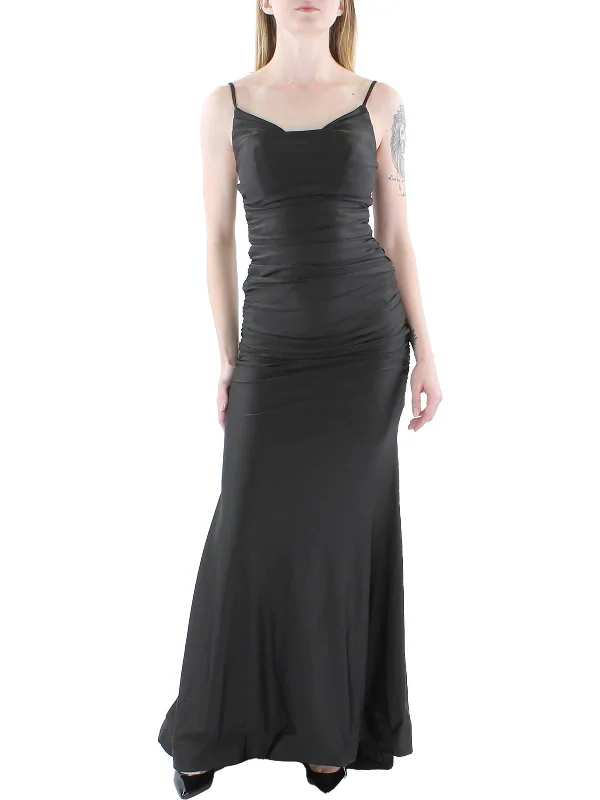 Juniors Womens Satin Ruched Evening Dress Tunics Long Elegant