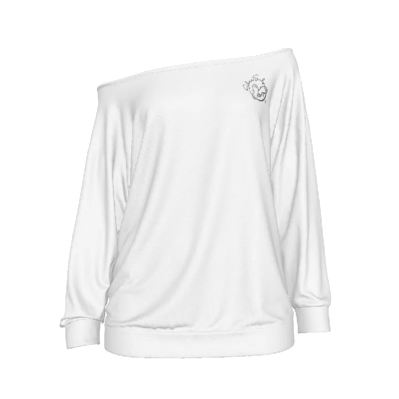 All-Over Print Oversized Women's Off-Shoulder Sweatshirt Hoodie with Puffed Sleeves Voluminous Trendy