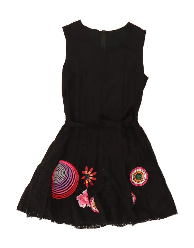 DESIGUAL Womens Sleeveless A-Line Dress EU 38 Medium Black Floral Cotton Tunics Mesh breathable DESIGUAL Womens Sleeveless A-Line Dress EU 38 Medium Black Floral Cotton Tunics Mesh breathable
