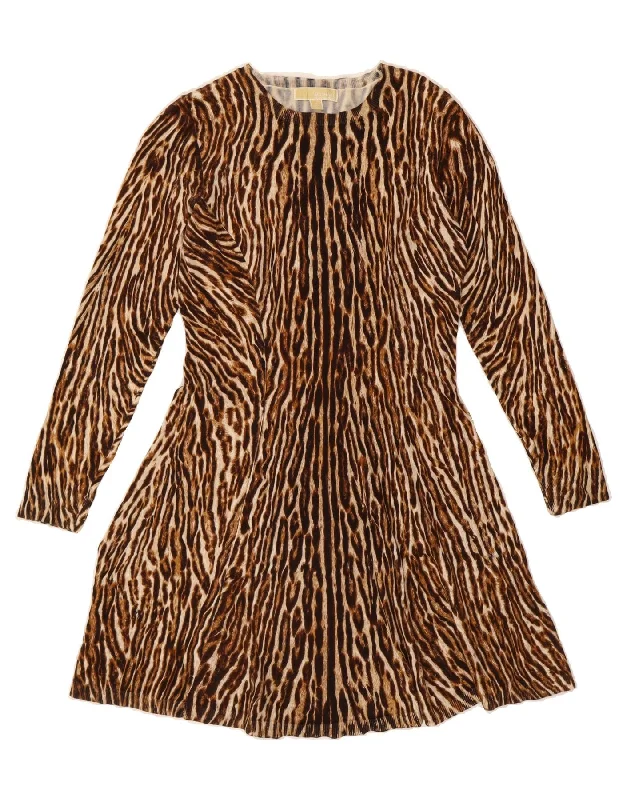 MICHAEL KORS Womens Jumper Dress UK 12 Medium Brown Animal Print Tunics Sophisticated sleek MICHAEL KORS Womens Jumper Dress UK 12 Medium Brown Animal Print Tunics Sophisticated sleek