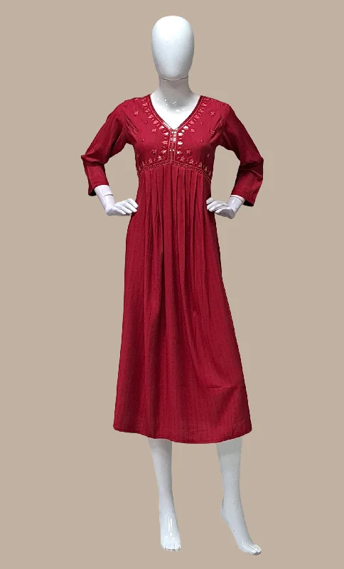 Deep Maroon Embroidered Kurti Dress Tunics Stylish elegant