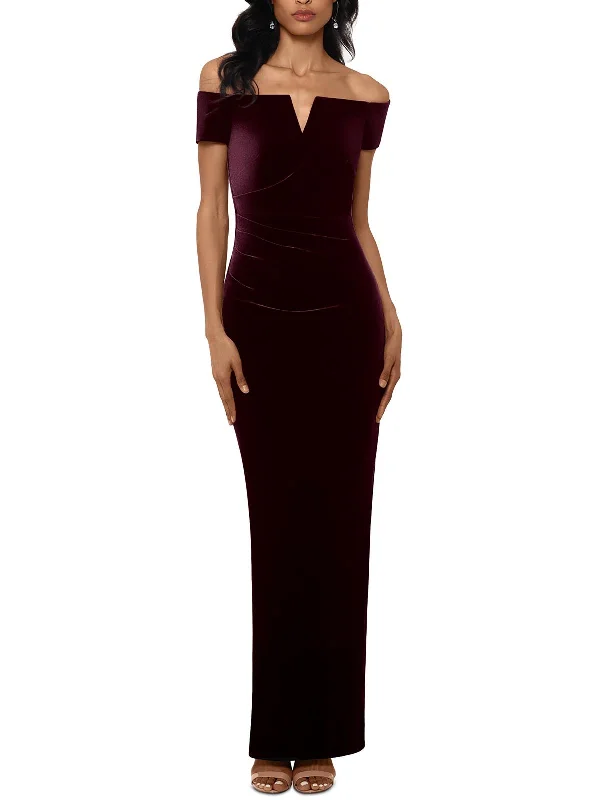 Womens Off-The-Shoulder Velveteen Evening Dress Tunics Custom made