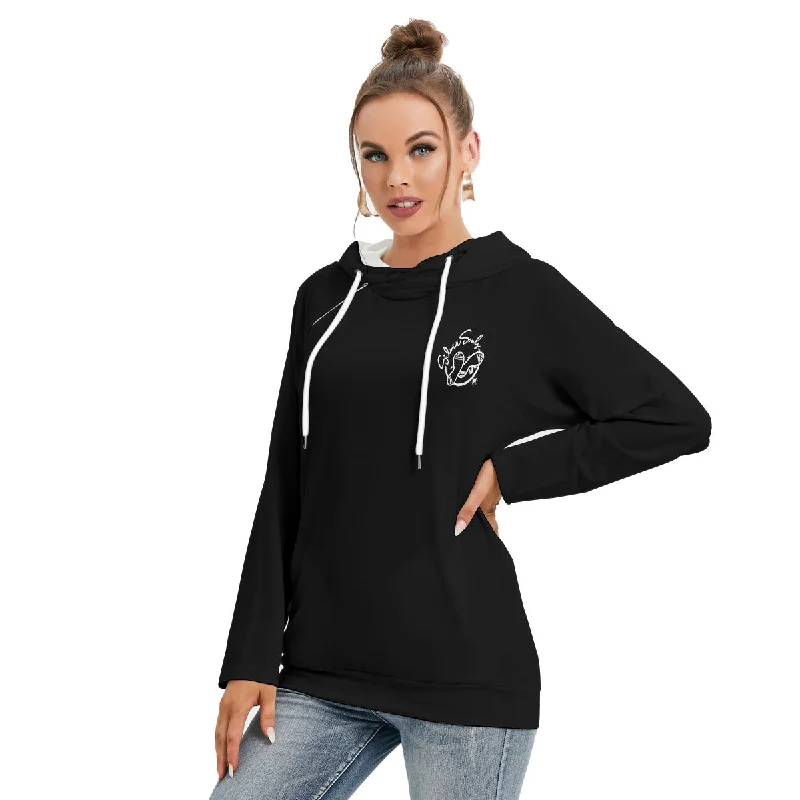 All-Over Print Women's Hoodie With Double Hood Hoodie with Hem Raw Edge Edgy Unfinished