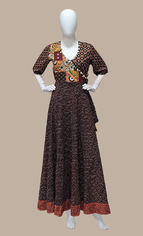 Dark Chocolate Printed Kurti Dress Tunics Silk luxurious