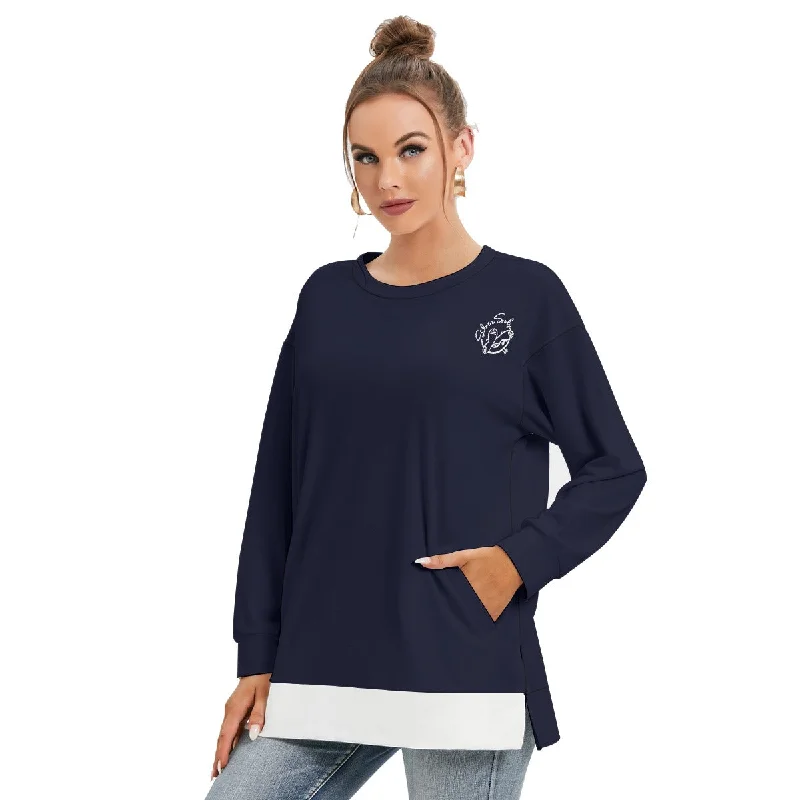 All-Over Print Women's Side Split O-neck Sweatshirt Hoodie with Belted Waist Structured Tailored