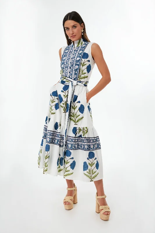 French Blue Marigold Sleeveless Flounce Dress Tunics Stylish elegant