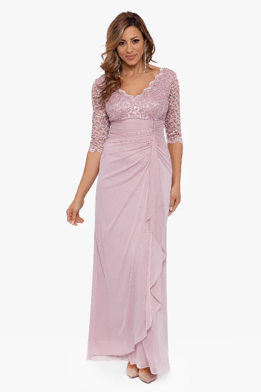"Johanna" 3/4 Sleeve Sheer Matte Jersey Long Dress Casual Short Summer