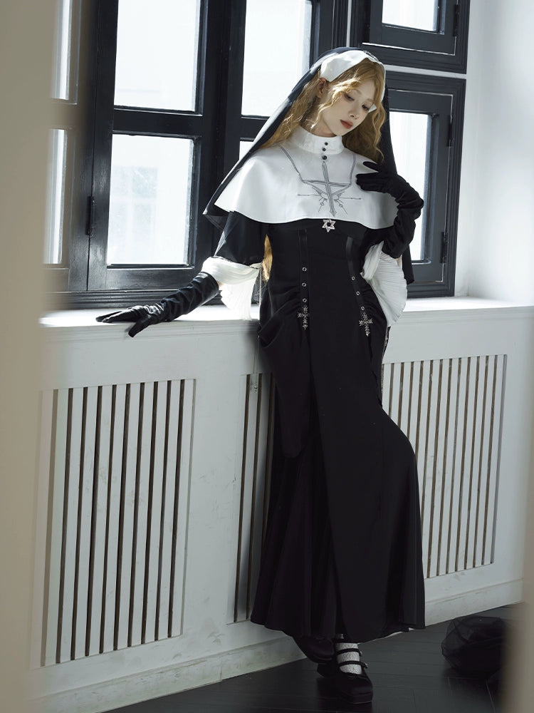 CHUNLV LOLITA~Night Cathedral~Halloween Nun Lolita OP Suit Gothic Dress Set Tunics Trendy modern CHUNLV LOLITA~Night Cathedral~Halloween Nun Lolita OP Suit Gothic Dress Set Tunics Trendy modern