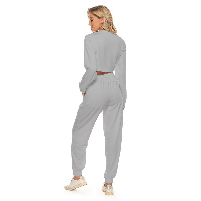 All-Over Print Women's Crop Sweatshirt Suit Hoodie Jacket Zipper Layering