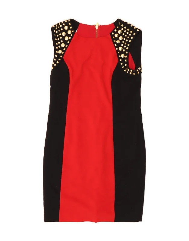 MICHAEL KORS Womens Sleeveless Sheath Dress US 8 Medium Red Colourblock Tunics Yoga stretchy