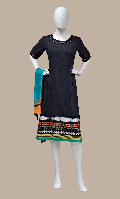 Black Fusion Kurti Dress & Dupatta Tunics Gym athletic