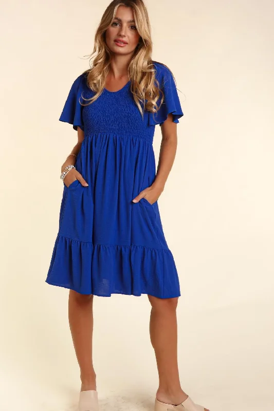 Royal Blue Smocked Ruffle Hem Dress Tunics Designer luxury