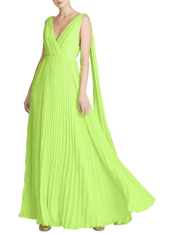 Womens Chiffon Shirred Evening Dress Tunics Solid Classic