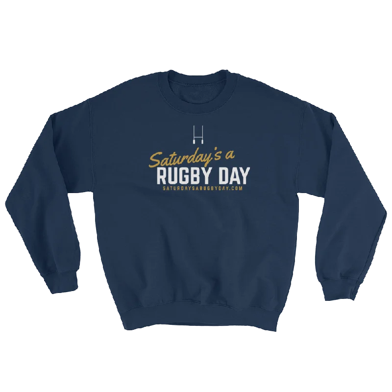 Saturday's a Rugby Day Sweatshirt Hoodie with Hem Raw Edge Edgy Unfinished