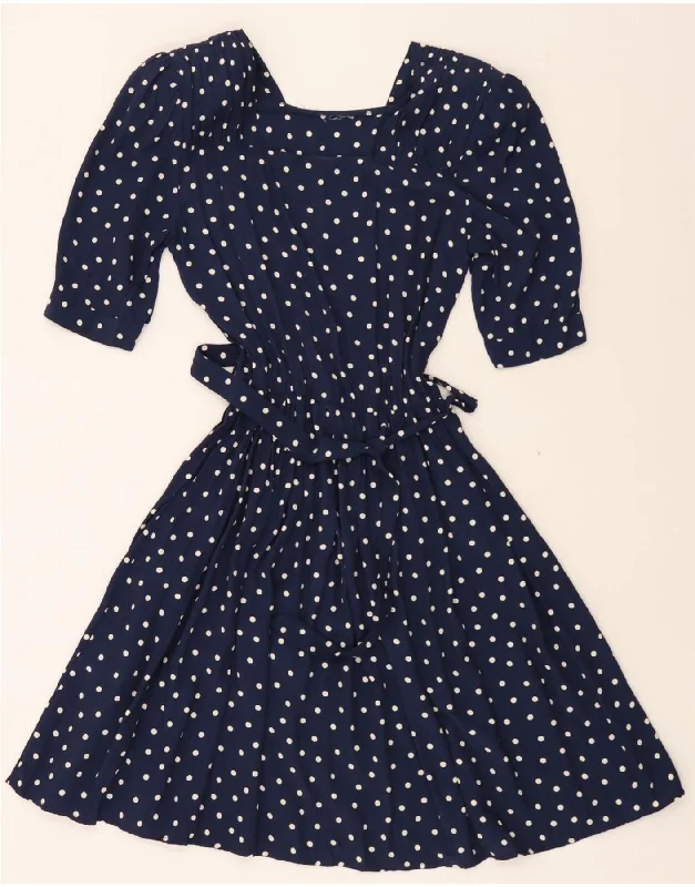 VINTAGE Womens Tea Dress UK 12 Medium Navy Blue Polka Dot Tunics Corduroy durable