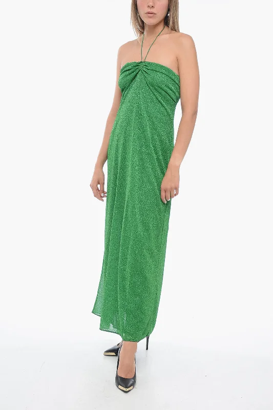 Oseree Off-Shoulder Lurex Dress with Lace-up Detail Tunics Satin smooth
