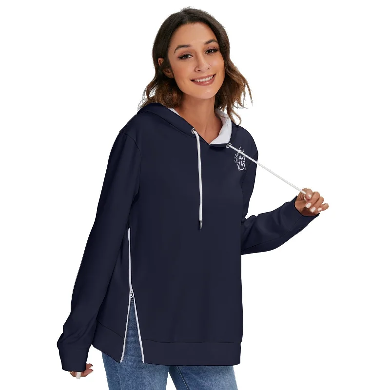 All-Over Print Women's Heavy Fleece Zip-on-the-Side Hoodie Hoodie with Hem Detail Decorative Unique