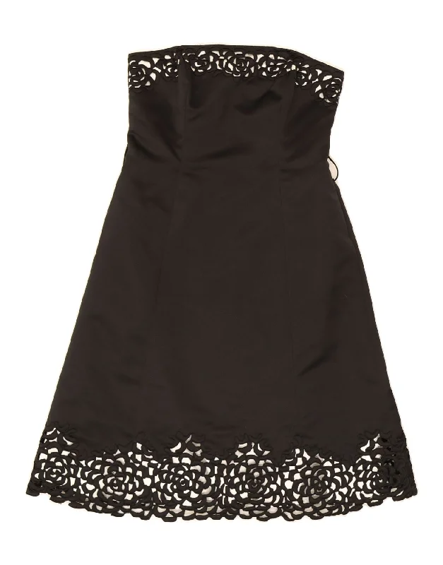 DEBUT Womens Strapless Dress UK 12 Medium  Black Floral Tunics Vintage classic