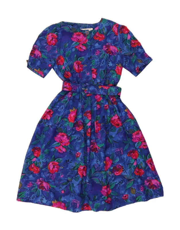 ST MICHAEL Womens A-Line Dress UK 14 Medium Blue Floral Polyester A-Line Day Work