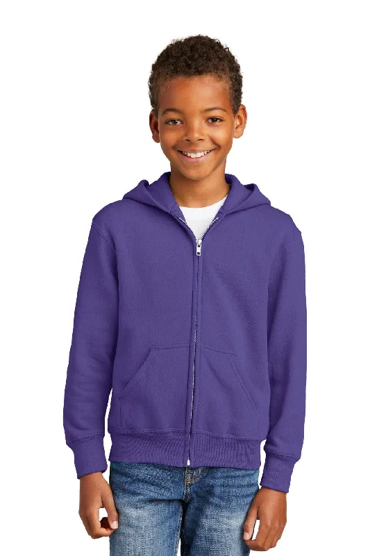 Port & Company - Youth Core Fleece Full-Zip Hooded Sweatshirt.  PC90YZH Hoodie with Neon Bright Vibrant