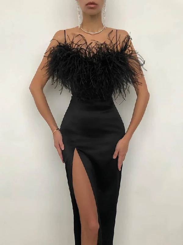 Zjkrl Luxury Feathers Dress Women Sleeveless Spaghetti Strap High Waist Bodycon Slit Mid-calf Wedding Birthday Party Evening Dresses Tunics Occasion special Zjkrl Luxury Feathers Dress Women Sleeveless Spaghetti Strap High Waist Bodycon Slit Mid-calf Wedding Birthday Party Evening Dresses Tunics Occasion special