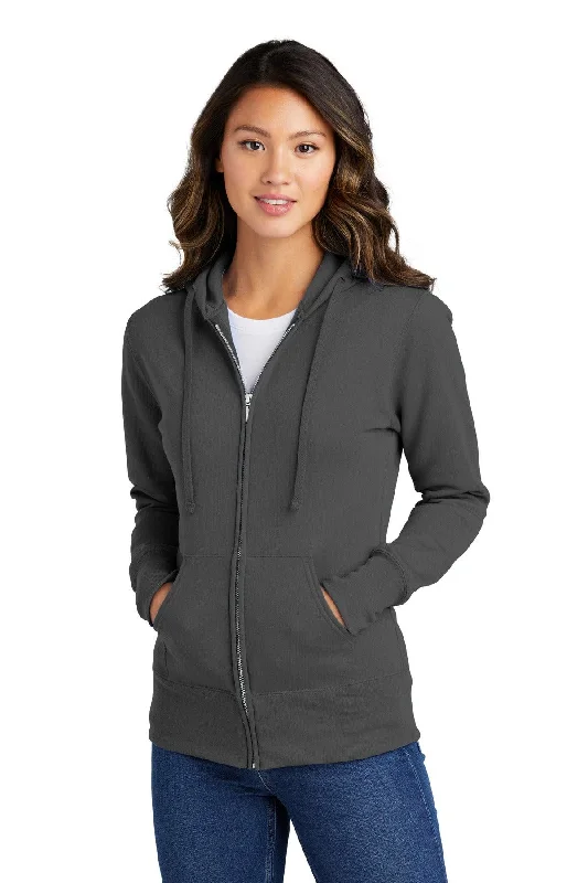 Port & Company Ladies Core Fleece Full-Zip Hooded Sweatshirt. LPC78ZH Hoodie with Exposed Zipper Edgy Industrial