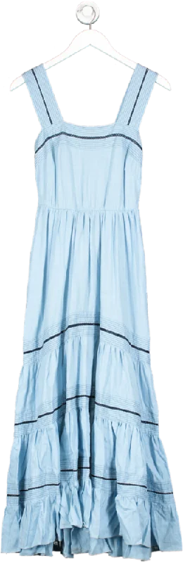MISA Los Angeles Blue Aurelia Dress In Pale Linen UK XS Tunics Lace romantic