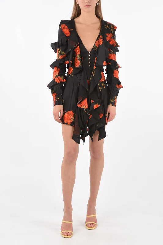 Philipp Plein Back Zipped MY FLOWER Ruffle Dress Tunics Designer luxury