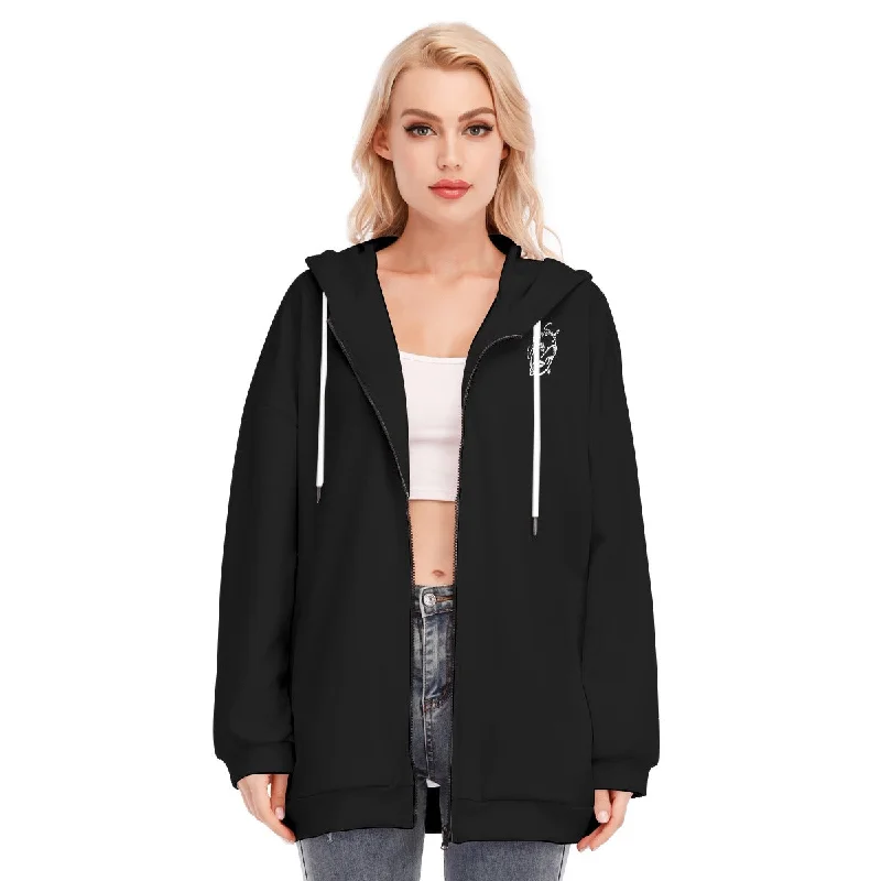 All-Over Print Women's Long Hoodie With Zipper Closure Hoodie with Hem Elastic Stretchable Comfortable
