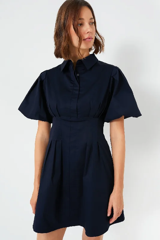 Navy Mini Delaney Dress Square Neckline Feminine