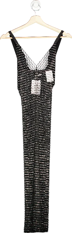 Rotate Grey Crystal-embellished Mesh Dress UK 6 empire Waist empire
